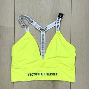 Victoria's‎ Secret Size Small Sport Neon Yellow Logo Band Racerback Sports Bra